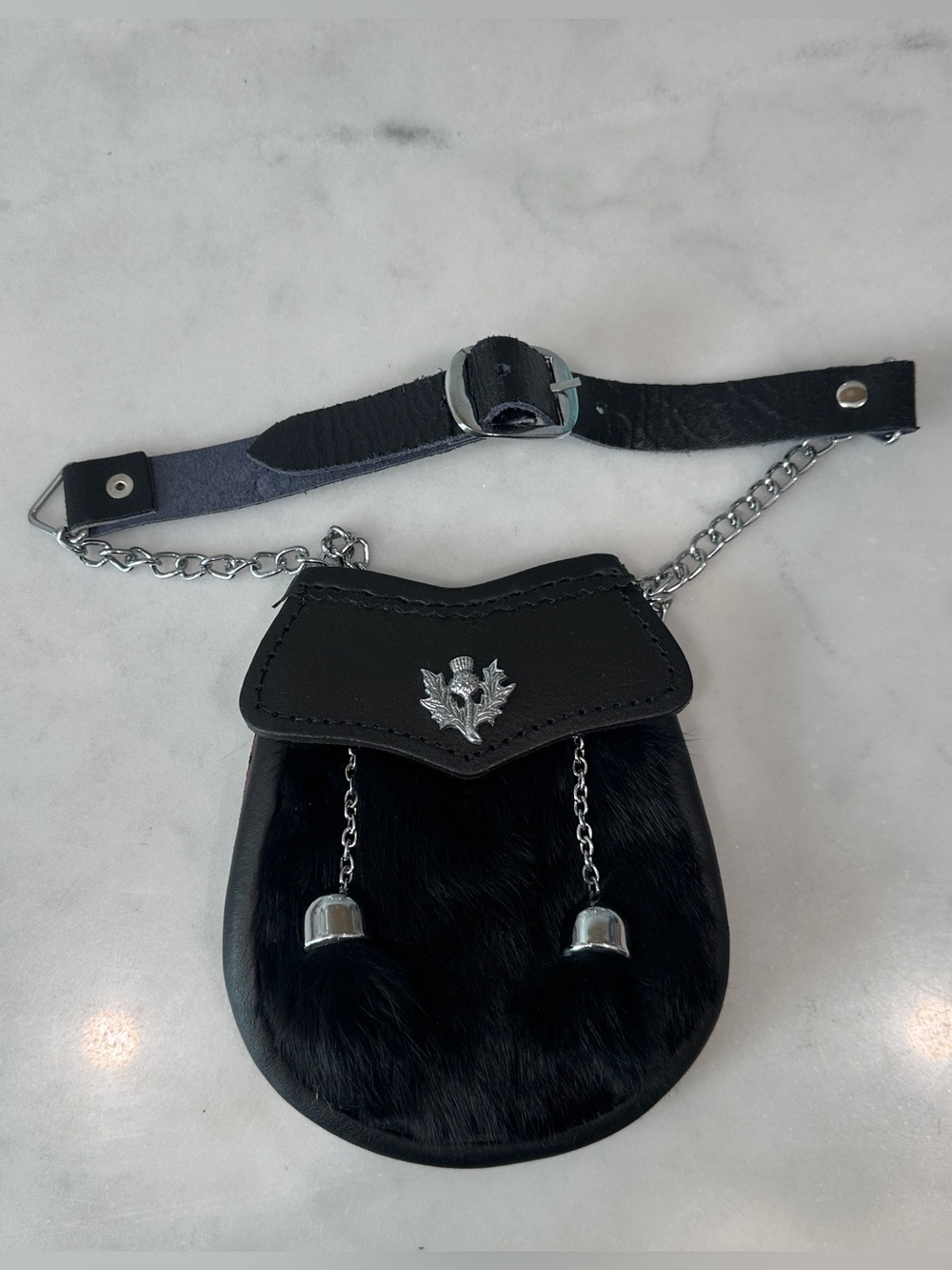 Faux Fur Style Biker Thigh Pouch Leg Bag NWT Goth Festival Punk Style - Picture 4 of 7